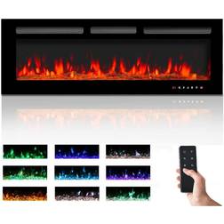 50inch Electric Fireplace 900/1800W Touch Screen Glass Panel Colorful Flame Insert Wall Mounted Heater Remote Control with Crystal&Log Set,Black