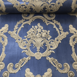 Debona Grosvenor 3D Effect Floral Damask Wallpaper Blue 6216