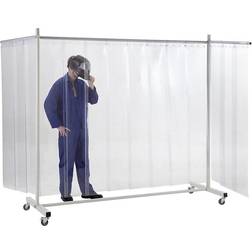 EUROKRAFTbasic Protective screen, mobile, with lamella curtain Lagertür Klarglas (x210cm)