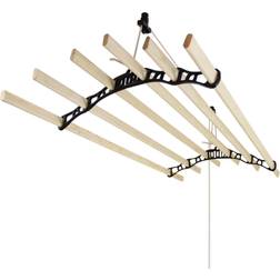 Stendibiancheria da Soffitto con 6 Stecche Legno 140cm e Supporti Ghisa Bianchi