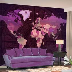 Artgeist Fototapet Purple World Map, lilla verdenskort (flere størrelser) 350x245