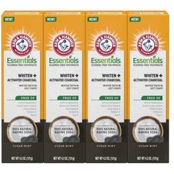 Arm & Hammer ARM & HAMMER Essentials Fluoride-Free Toothpaste Whiten + Activated Charcoal-4 Pack 4.3oz Tubes Clean Mint