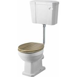 Milano Richmond White Ceramic Traditional Close Coupled Bathroom Toilet Pan WC and Low Level Cistern with Warm Oak Effect Wooden Seat