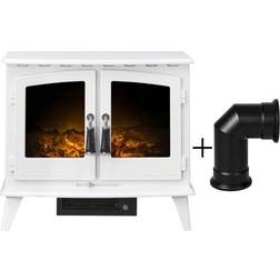 Adam Woodhouse Electric Stove in Pure White with Angled Stove Pipe in Black