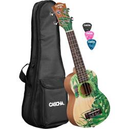 Cascha Konstserie ukulele Leafy, design solid topp ukulele med ficka och 3 plektrum