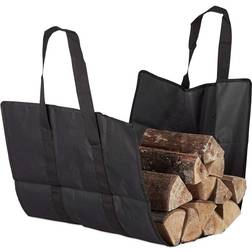 Relaxdays Borsa Portalegna Aperta, in Poliestere, Cesta Portatile per Legna Sacca Pieghevole da Camino, Resistente, Nera