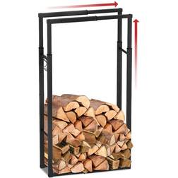 VOUNOT Firewood Log Rack, Retractable Metal Log Store Holder for Outdoor or Indoor, Black