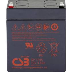 CSB Battery GP 1245 Standby USV GP1245F1 Blybatteri 12 V 4.5 Ah Blyfleece (B x H x T) 93 x 108 x 70 mm Fladstik 4,8 mm, Fladstik 6,35 mm Vedligeholde