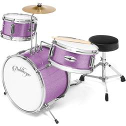 Ashthorpe 3-Piece Complete Junior Drum Set Beginner Kit with 14" Bass, Adjustable Throne, Cymbal, Pedal & Drumsticks Purple