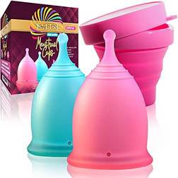 Menstrual Cups Set of 2 with Collapsible Silicone Foldable Sterilizing Cup