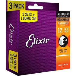 Elixir Nanoweb Pack de 3 juegos de cuerdas para guitarras acústicas, Light (12-53)