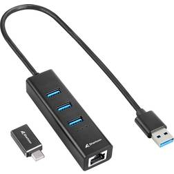 Sharkoon HUB 3X USB 3.2 Gen 1 + RJ45 Aluminio Negro