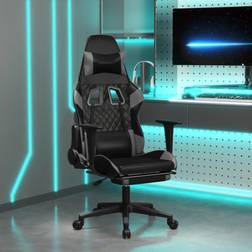 vidaXL Silla gaming de masaje y reposapiés cuero sintético negro gris Gris