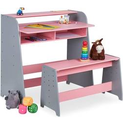 Relaxdays Bureau Réglable Enfant 88 x 90 x 48 cm Rose-Gris