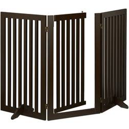 Relaxdays Retractable Safety Gate with Door, with Feet, Children & Pets, FreeStanding Barrier, HxW: 92x154 cm, Brown