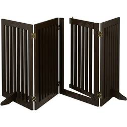 Relaxdays Safety Gate with Door, Pets and Children, Retractable, with Feet, FreeStanding Barrier, HxW: 70x207 cm, Brown