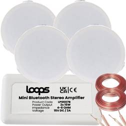 Loops Bluetooth Ceiling Music Kit Mini Amp & 4 Low Profile Speakers Stereo HiFi Sound