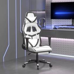 vidaXL Silla gaming con reposapiés cuero sintético blanco negro Blanco