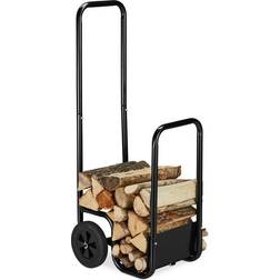 Relaxdays Carrello per Legna, da Trasporto, in Acciaio, con 2 Ruote, Contenitore, Capacità di Carico Fino a 40 kg, Nero