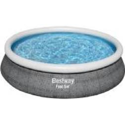 Bestway Fast Set Piscine HorsSol avec Pompe de Filtration ø 457 x 84 cm, Aspect rotin (Gris Ardoise) Ronde (57313)