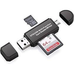 Vanja SD-kortläsare, Micro USB OTG-adapter och USB 2.0 bärbar minneskortläsare för SD TF SDXC SDHC MMC RS-MMC Micro SD Micro SD SDXC Micro SDHC-kort och UHS-I-kort