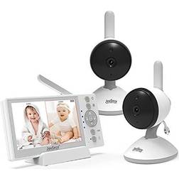 Baby Monitor with 2 Camera 4.3 Inches LCD Split Screen 1000ft Range Rechargeable Battery with 2 Way Audio Temperature Detection Baby Crying Detection Night Vision