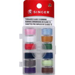 Singer 21495 Class 15 Threaded Bobbins, Transparent, Assorted Colors, 12-Count