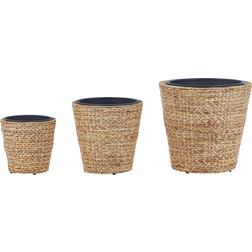 Beliani Set of 3 Plant Pots Indoor Round Water Hyacinth Weave Natural Plaka