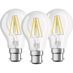 Osram LED Base Classic A lampa, i kolvform med B22d-sockel, icke-dimbar, ersätter 60 watt, glödtrådstil klar, varm vit – 2700 Kelvin, 3-pack