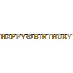 Amscan 120205 2.4 m x 16 cm Gold Celebration 60th Happy Birthday Prismatic Letter Banner