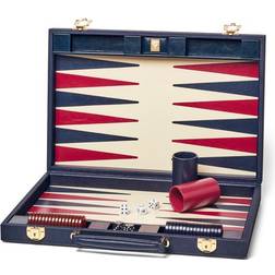 Aspinal of London Navy Blue Leather 17" Backgammon Set