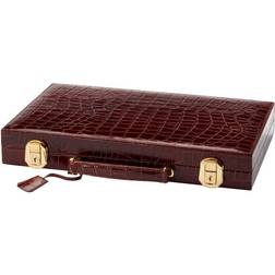 Aspinal of London Finest Quality Full-Grain Leather Brown Crocodile Print Backgammon Set