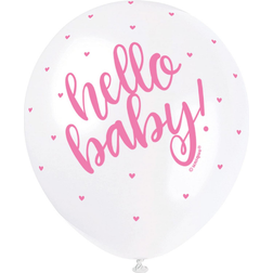 Unique 'Hello Baby' Latex Balloons in Pink 5 Pack