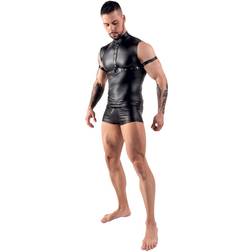 Svenjoyment Wetlook Top med Harness Sort L