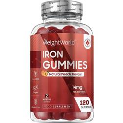 WeightWorld Iron Gummies 14mg Per Serving 120 Chewable Iron Gummies