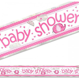 Unique Babyshower Folie Banner lyserød med elefant 3,65 m