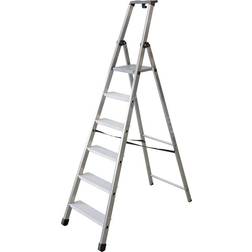 Step ladder, single sided access with extra deep steps, 6 steps incl. platform