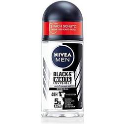 Nivea MEN Black & White Invisible Roll-On Deodorant ml, Antiperspirant with Anti-Stain Formula, 48-Hour Protection