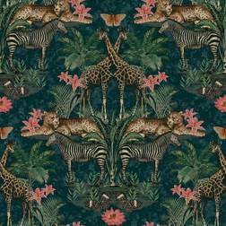 Grandeco Animal Kingdom Wallpaper Teal A49304