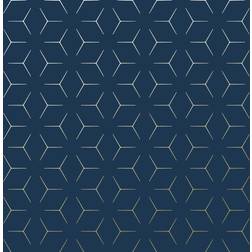 Metro Illusion Geometric Wallpaper Navy Blue and Gold WOW005