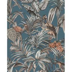 Profhome DE120016-DI Birds wallpaper wall shiny blue teal 5.33 m2