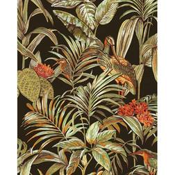 Profhome DE120015-DI Birds wallpaper wall shiny black green 5.33 m2