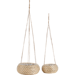 Beliani Handwoven Set of 2 Seagrass Hanging Plant Pots Planters Natural Remora