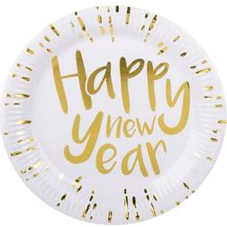 Paptallerkener Happy New Year Guld Metallic 6-stk