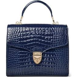 Aspinal of London Mayfair Bag in Midnight Blue Patent Croc