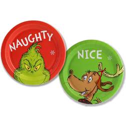 Grinch Christmas Naughty & Nice Party Supply Set Disposable Paper Desert Plates Serves 16