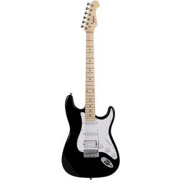 Monoprice Indio Cali Classic HSS Electric Guitar with Gig Bag Black Body, White Pickguard, Maple Fretboard