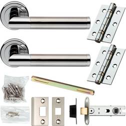 Door Handle & Latch Pack Chrome & Satin Nickel Straight Screwless Round Rose