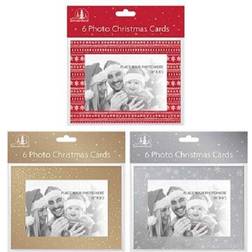 The Home Fusion Company 6 Pack Of 4" X 6" Photo Christmas Cards With Envelopes Silver Red Or Gold/Gold