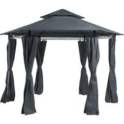 Beliani Modern Outdoor Hexagonal Gazebo Fabric Curtains Metal Frame